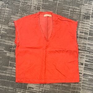 Vibrant coral V-Neck Blouse